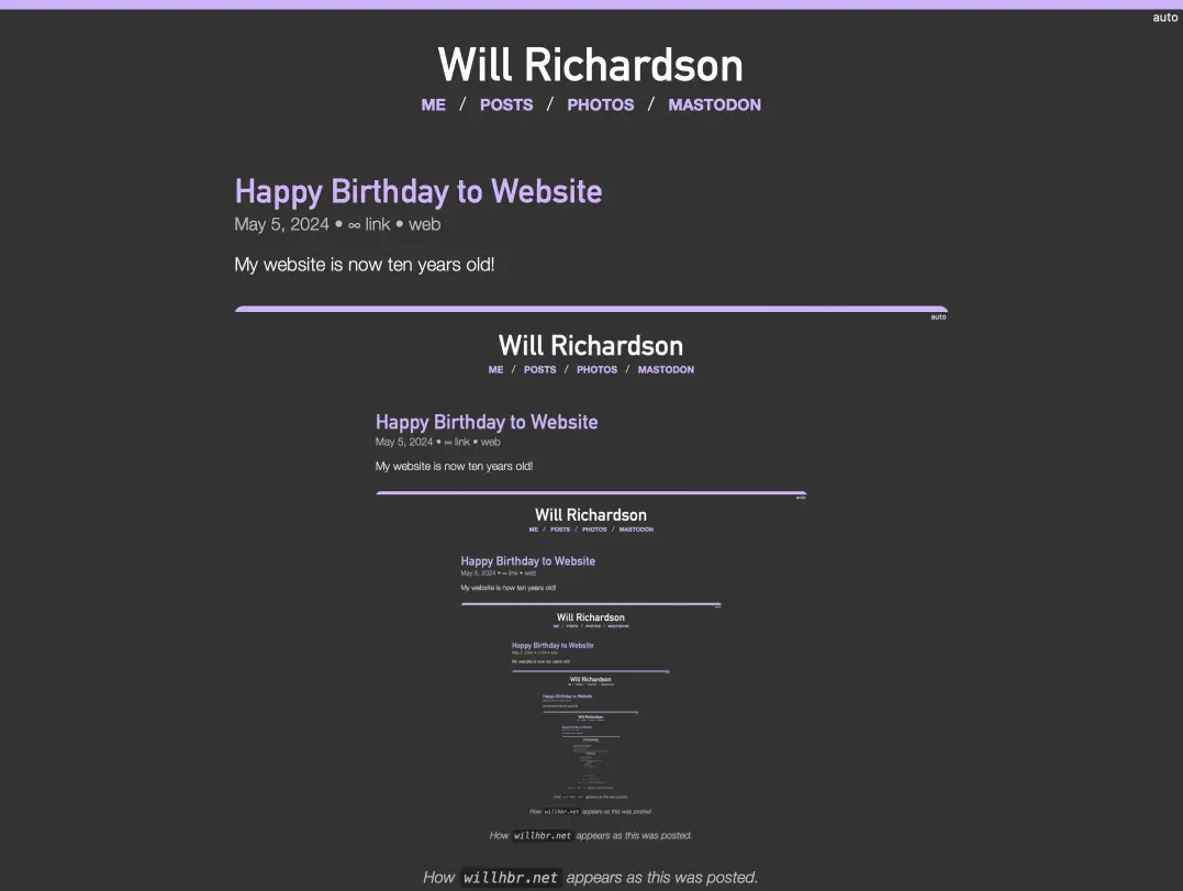 Screengrab of willhbr.net today